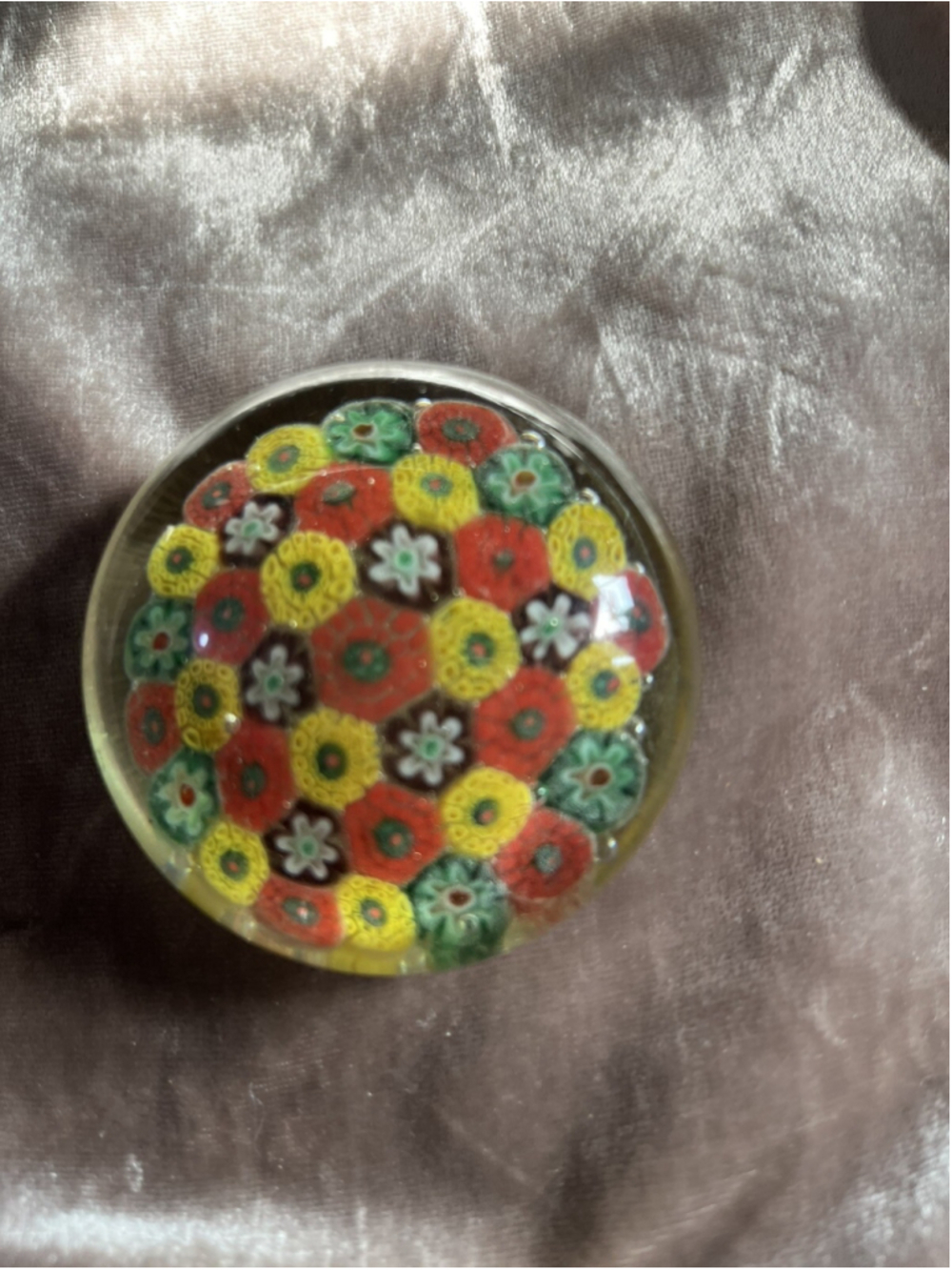 Vintage Red Blue Yellow Green White Millefiori Multi Color Glass Paperweight